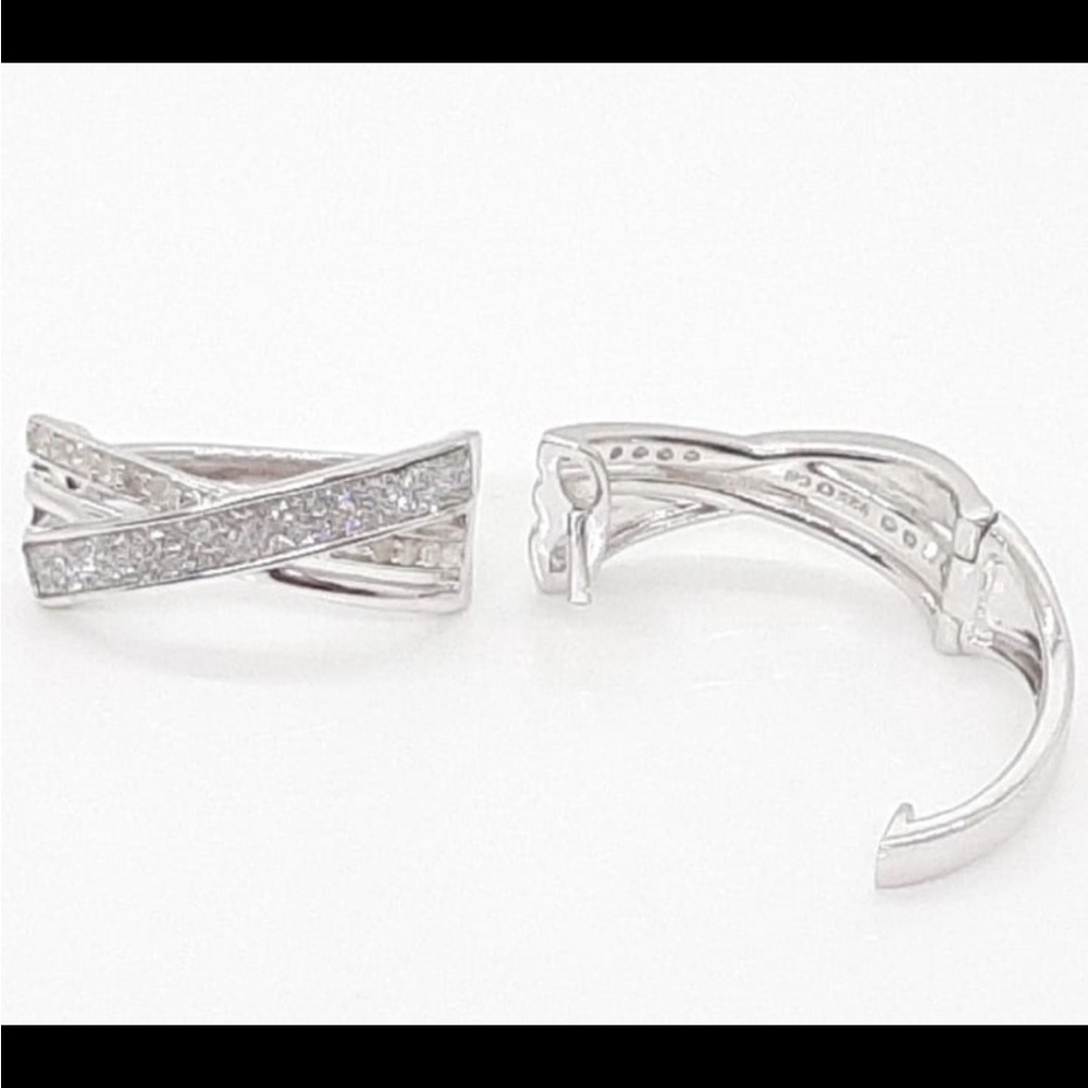 Real Genuine Diamond Earrings, Italian Designer, .52 CTW. 925 Sterling Silver - Picture 5 of 10